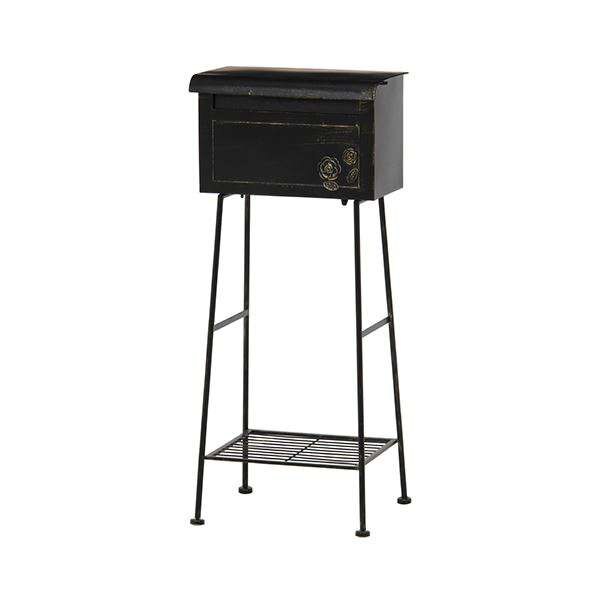 ガーデンポスト 郵便受け ローズ 横型 ブラック 幅425mm スチール 収納用棚板付き