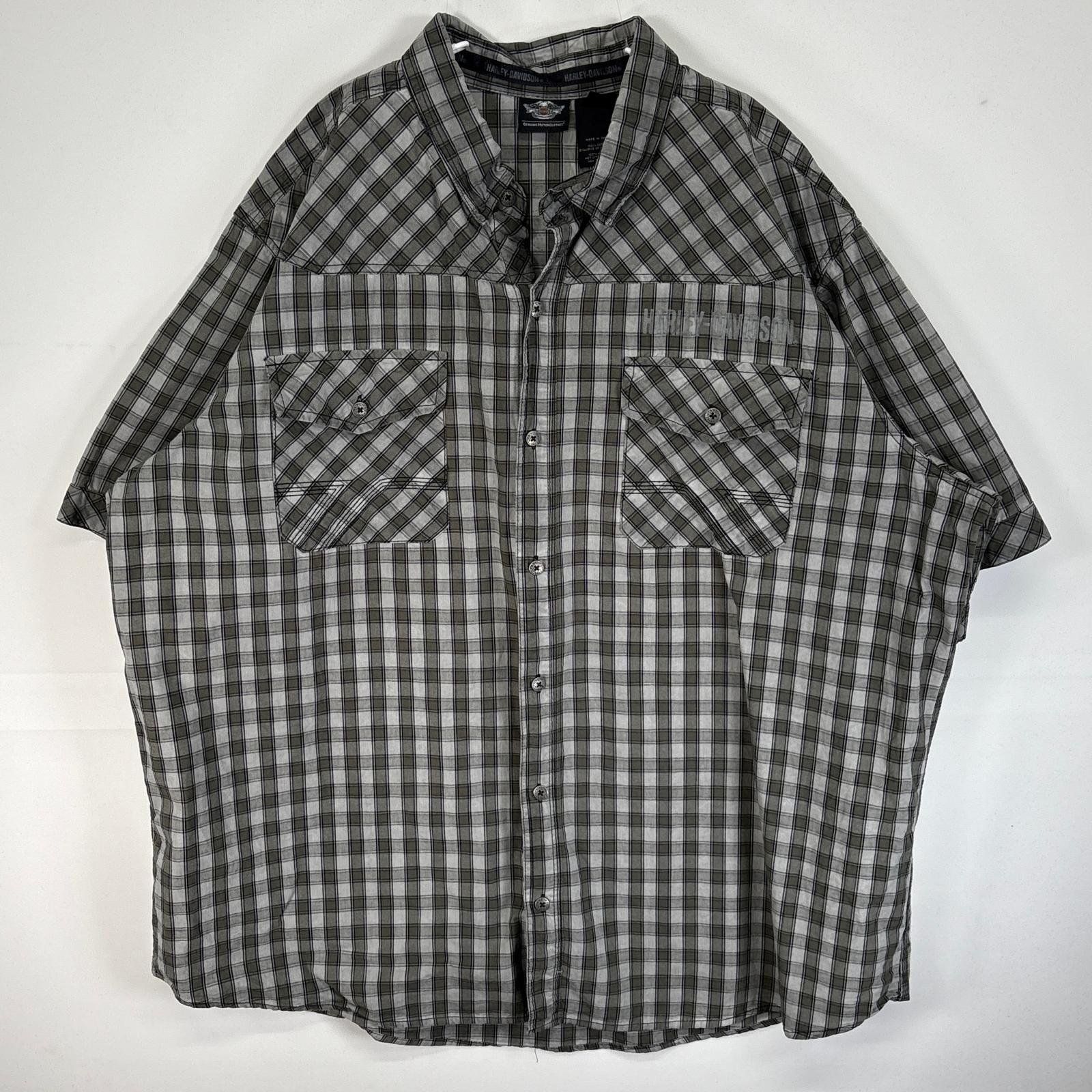 古着 半袖シャツ 両面 プリント チェック 大きいサイズ 3XL グリーン系 マルチカラー メンズ