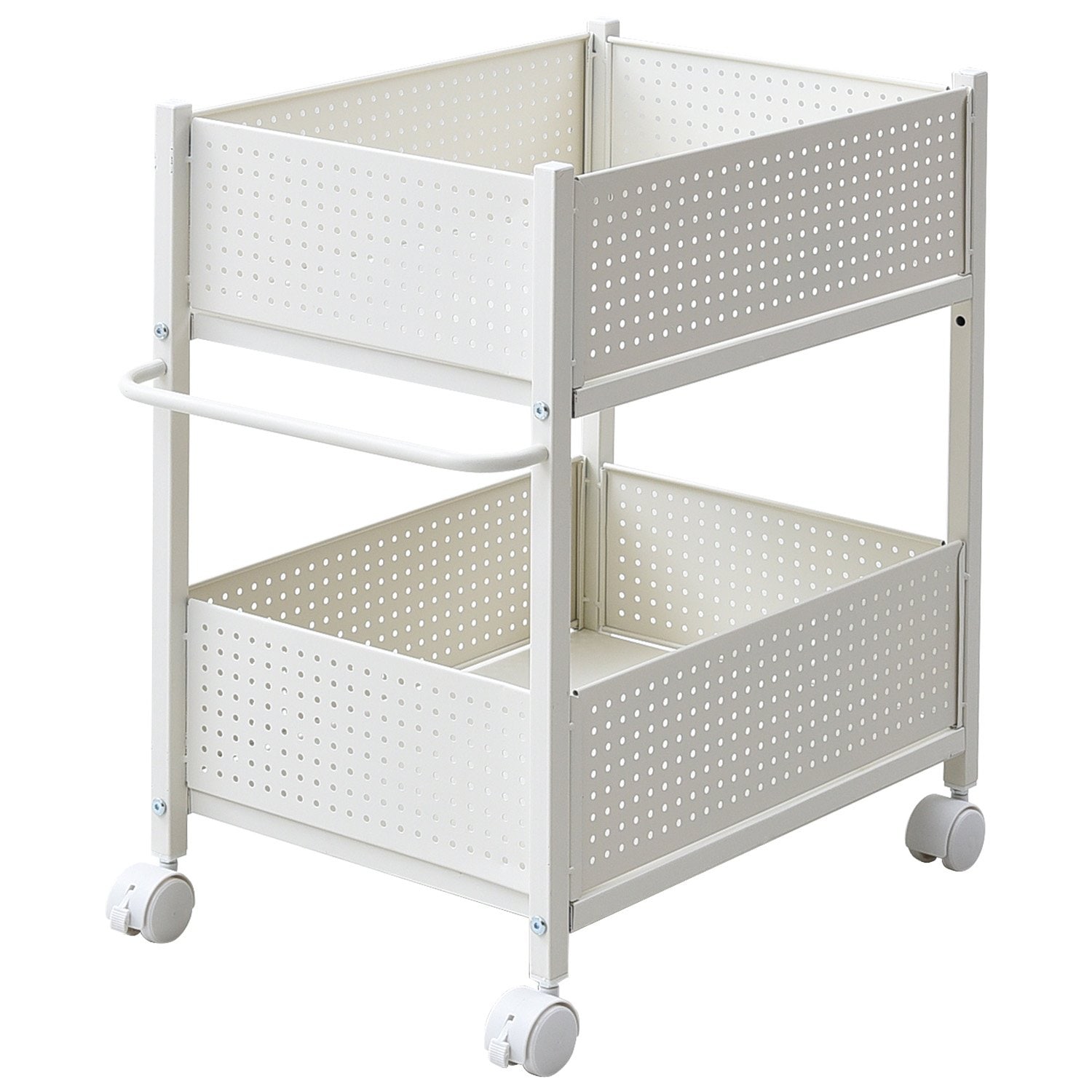 全国送料無料 山善(YAMAZEN) 押入れ(クローゼット)収納 ラック 幅38×奥行57×高さ64.5cm 取っ手 ストッパー付きキャスター 上段下段かご 横板が取り外せる 組立品 ホワイト/ホワイ