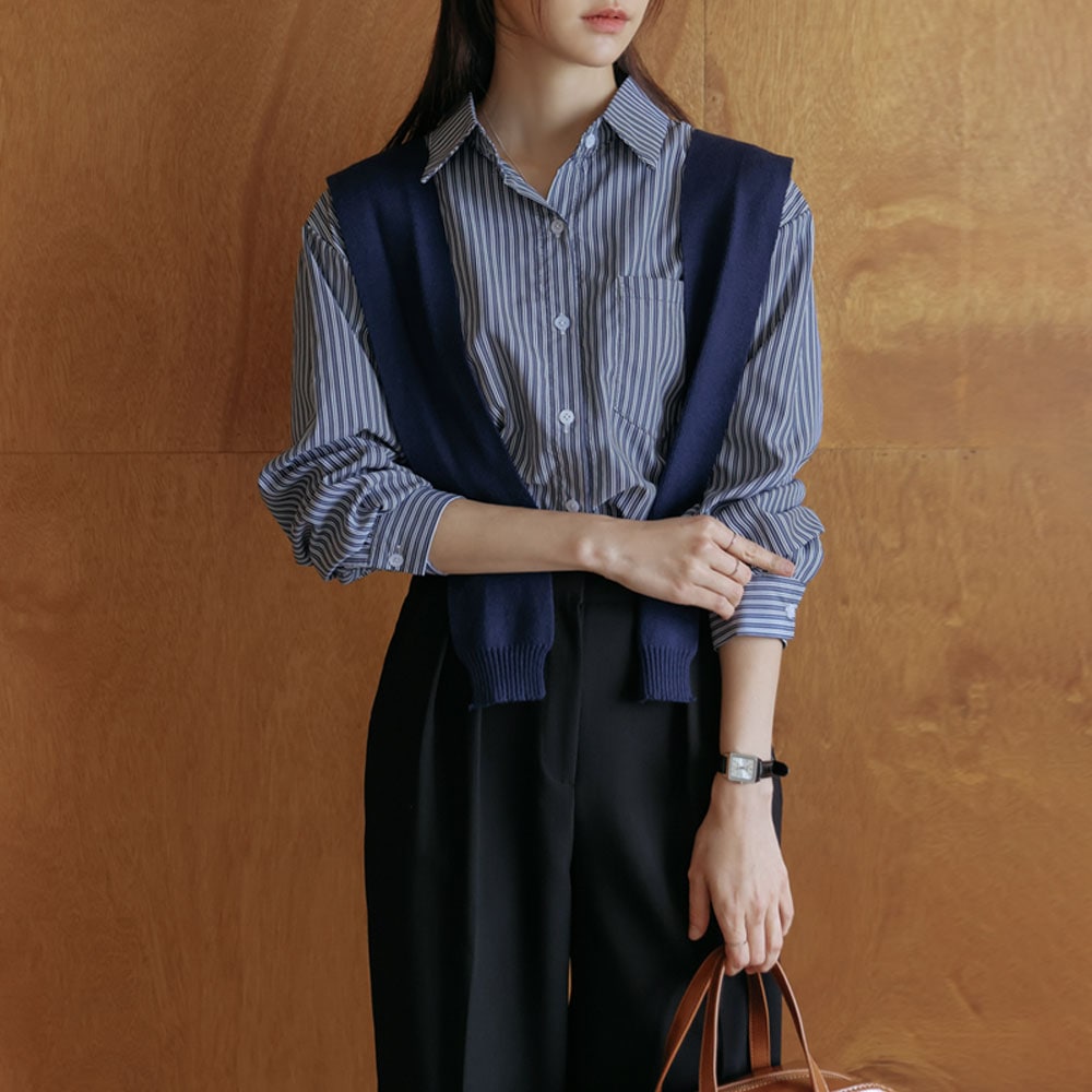 グリッドショールセットストライプクロップシャツ