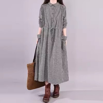 ワンピース ルーズ チェック柄 ワンピドレス ロング丈 リネン かわいい 大人可愛い きれいめ カジュアル 大人 上品 おしゃれ お洒落 かっこいい 大人女子 ラブリー キュート ガーリー 個性的
