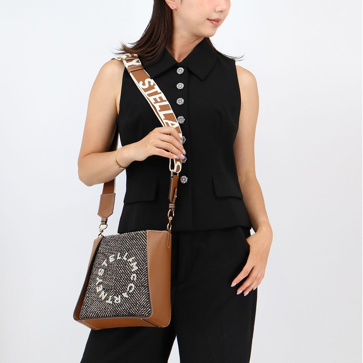 700073WP0235 ロゴ刺繍ショルダーバッグ Mini Crossbody Bag Herringbone　Fabric ヘリンボーン生