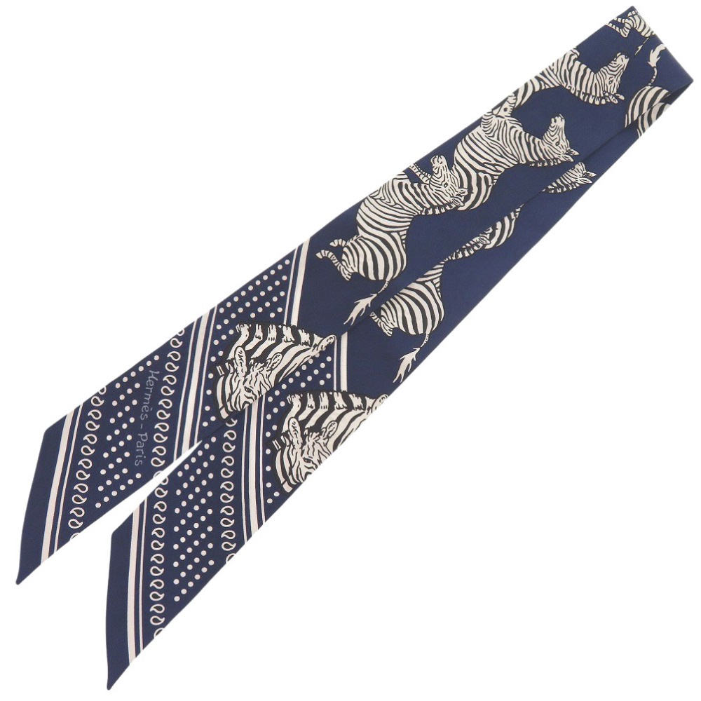 美品 ツイリー LES ZEBRES スカーフ シルク ネイビー 0331【中古】 レディース