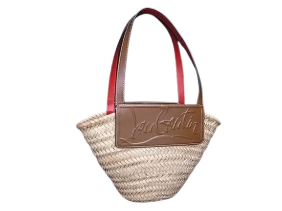 クリスチャンルブタン トートバッグ LOUBISHORE SMALL ルビショア スモール ラフィア×レザー - かごバッグ ナチュラル×ブラウン系 ハンドバッグ【本物保証】