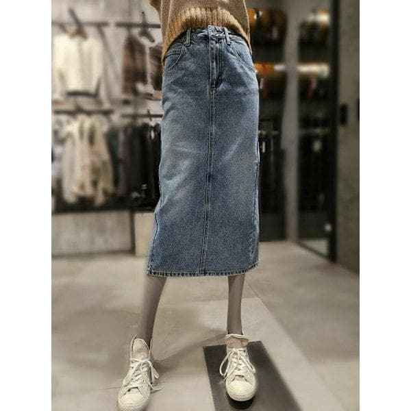 【女性】デニムロングスカート（B255DK980P）（P003377522）