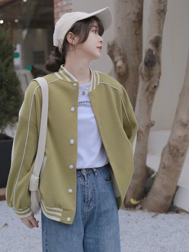 スタジャン ジャンパー ブルゾン アウター 春 秋 レディース スタジアムジャンパー ライン ジャケット シンプル カジュアル 春秋 スポーティー ストリート系 オーバーサイズ ビッグシルエット バレ 10,454円