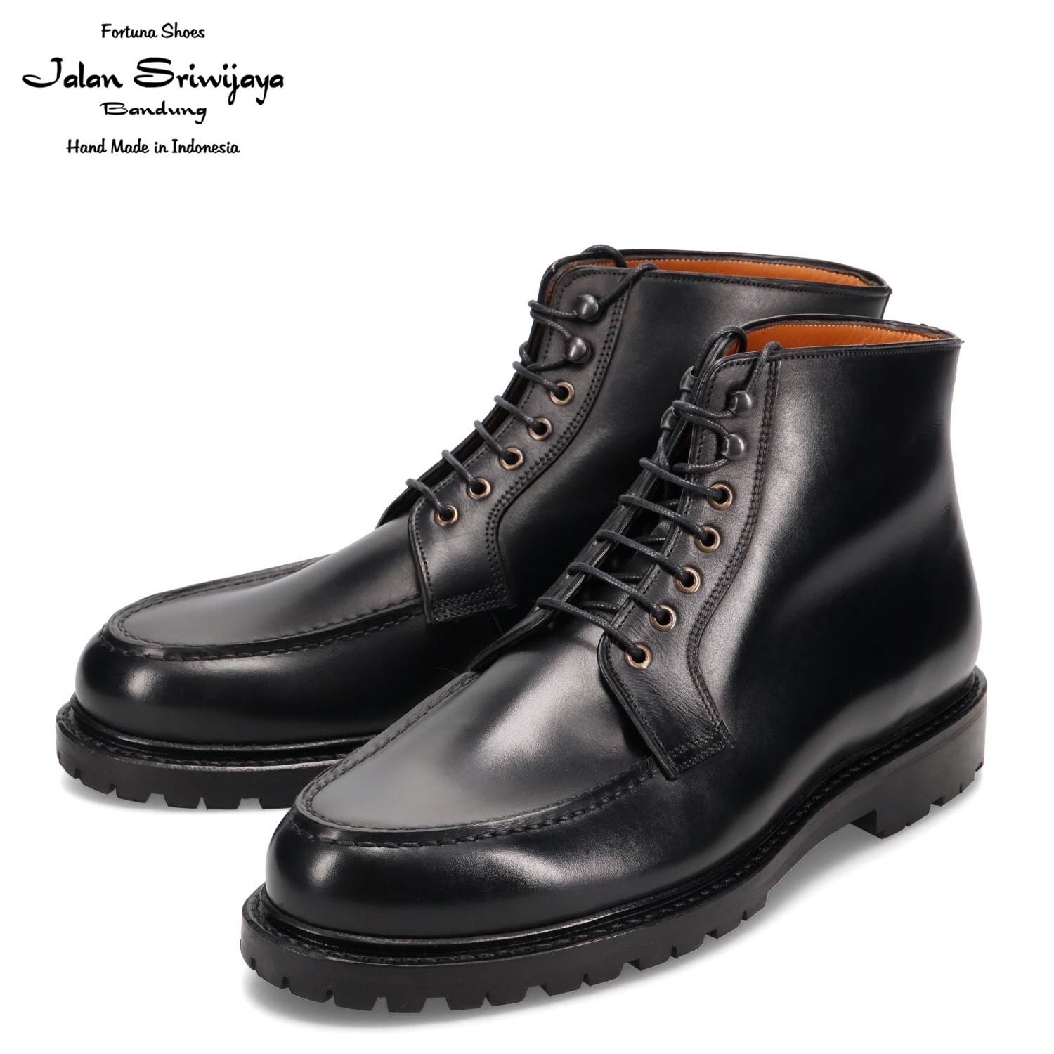 ショートブーツ メンズ 本革 Uチップ ビブラムソール ブラック 黒 99000