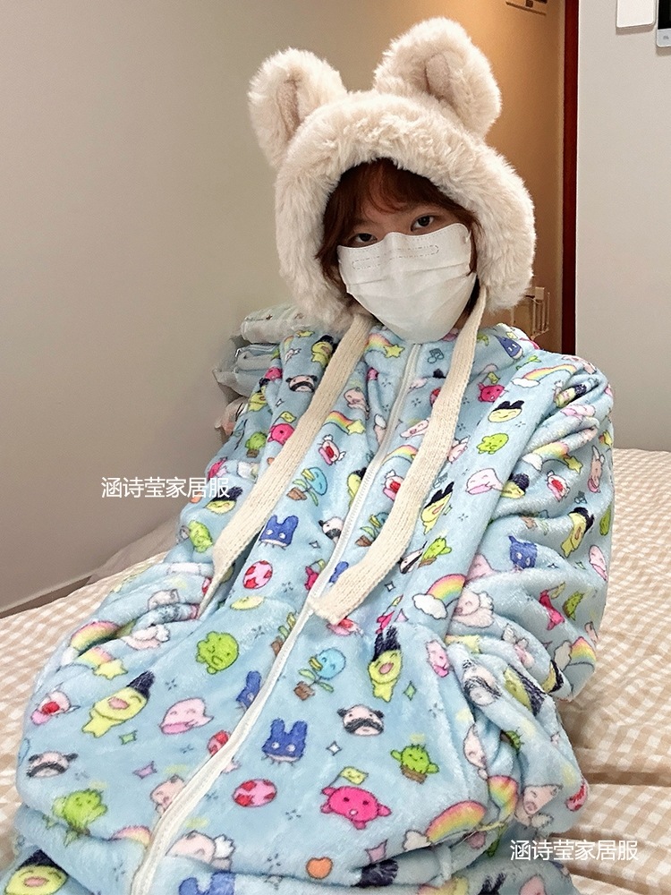 K329【たまごっち】パジャマ秋冬フランネルパジャマの女性はかわいいアニメタワーの麻可吉家居服を厚くして外に着ることができる
