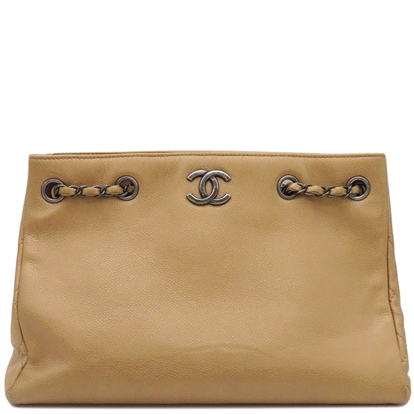 シャネル CHANEL トートバッグ チェーン トートバッグ キャビアスキン ベージュ系 ガンメタル金具 A91096 22******【中古】