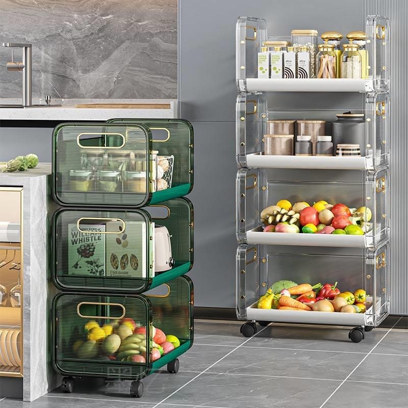 キッチン床置き棚プーリー付き移動多層カート収納棚リビングキッチン野菜棚 5,987円