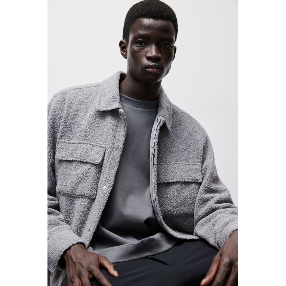 H&M レギュラーフィットテディオーバーシャツグレー