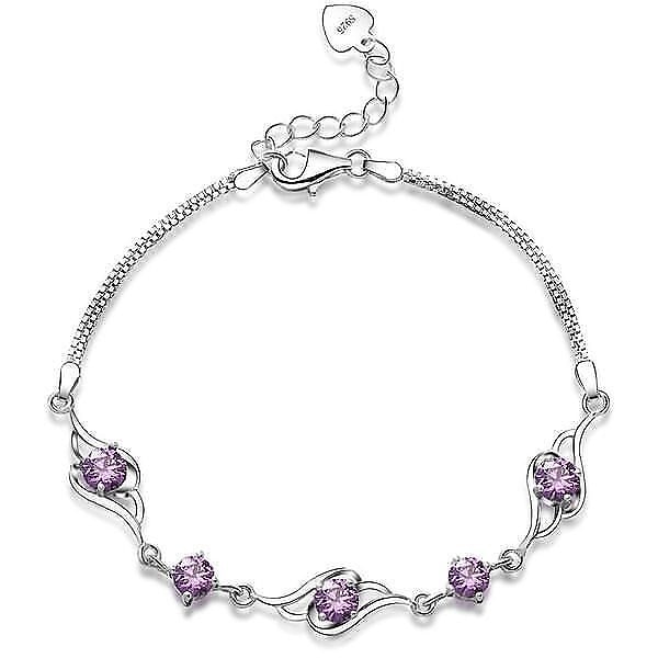 ブレスレット レディース 天使の羽 豪華5連粒ダイヤ 2色 ホワイト パープル プラチナ仕上げ シルバー925 彼女 妻 女性 ホワイトデー プレゼント 人気