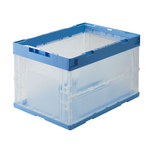 （まとめ） TANOSEE折りたたみコンテナ 一般タイプ フタなし 50L ブルー／透明 1台 [x3セット]
