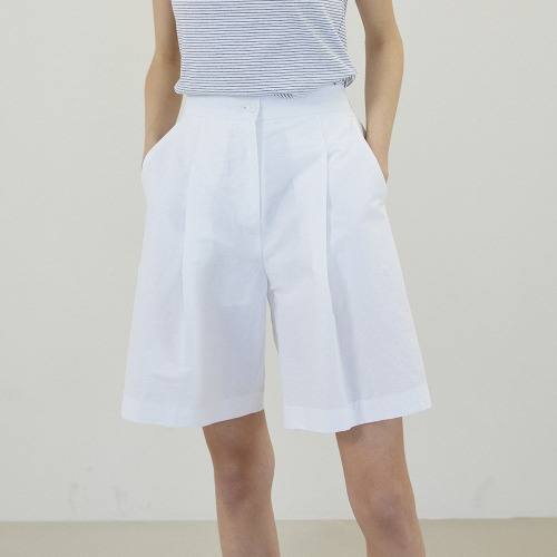 Linen Bemuda Banding Half Pants [OFF WHITE]