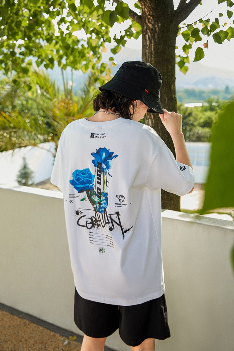 [ランオフ]ブルーローズ マッシュ 綿Tシャツ_ホワイト[CRTC1205]