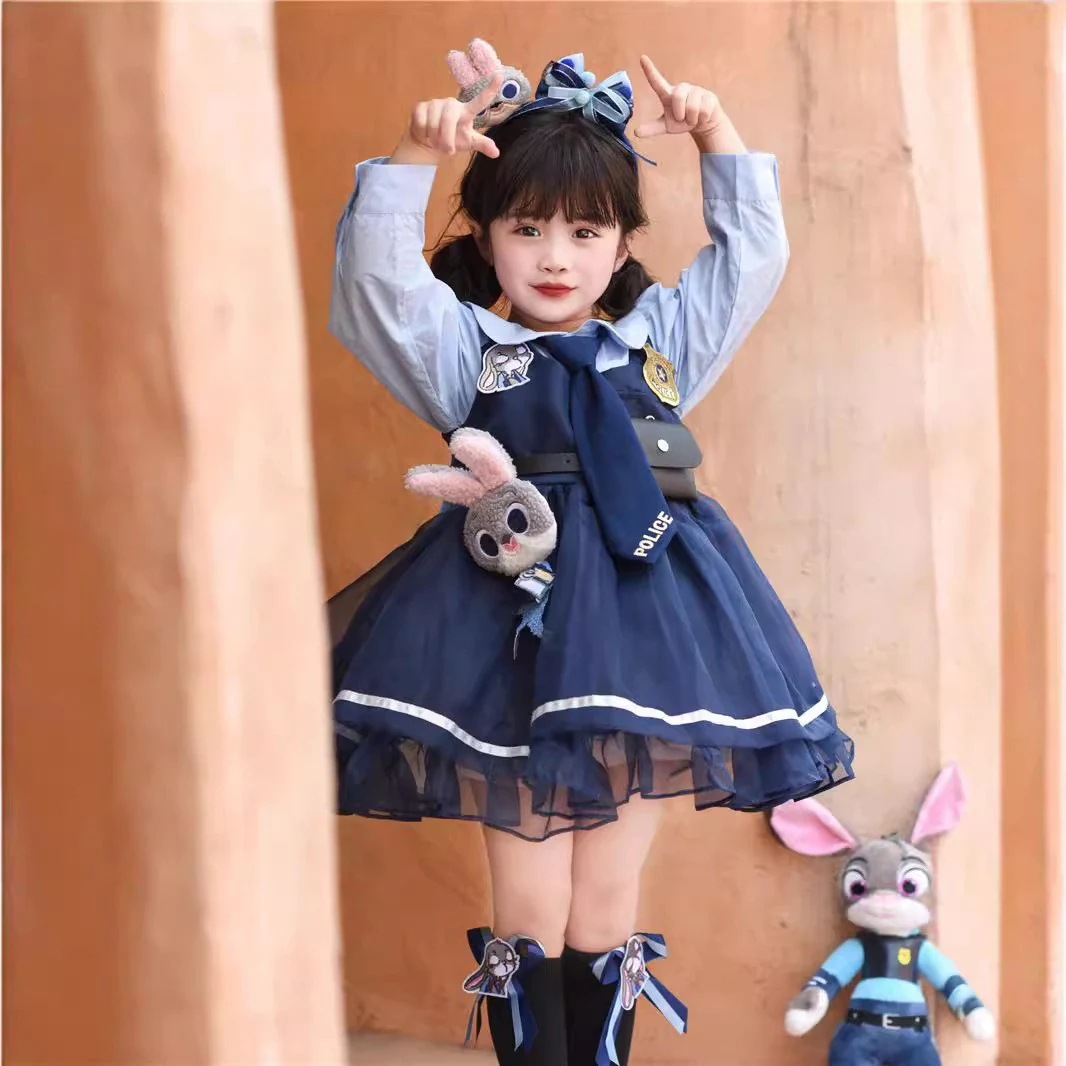 女の子ファッションフォーマルセットドレスクリスマス90 150cmキッズバニー警察官の服女の子クレイジージュディcosハロウィーンの衣装ズートピアロリータプリンセスドレス ~