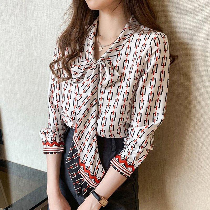 ブラウス レディース きれいめ 40代 春夏秋新作 オシャレブラウス シルク風 プリントシャツ リボンネック 長袖トップス 大人 通勤OL ゆったり シャツ30代 50代 バレンタイン 2023 プレ