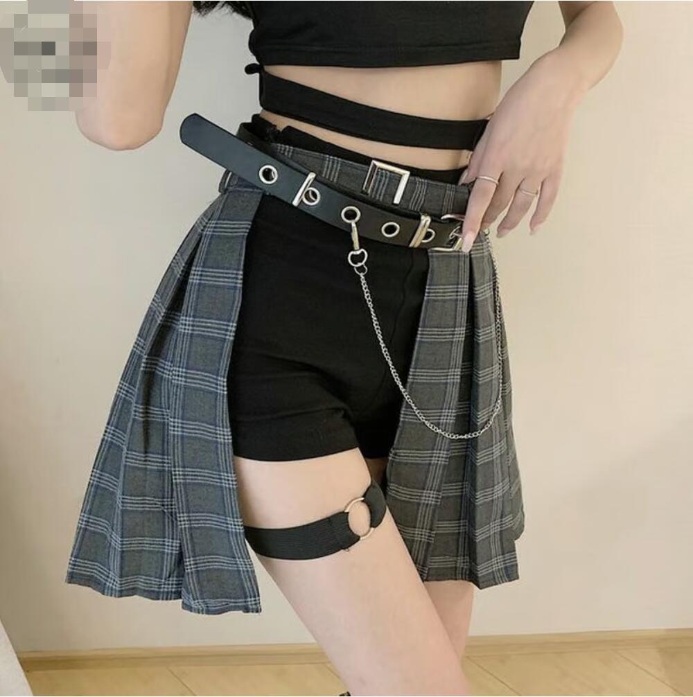 【3日で出荷】3点セット セットアイテム チェック柄スカート ショートパンツ ベルト プリーツ ハイウエスト Aライン レトロ 韓国ファッション レディース 大人可愛い ガーリー