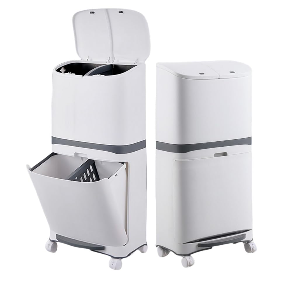 ゴミ箱 ゴミ分別 ふた付き 2段 ダストボックス フロントオープン 分別 積み重ね キッチン スリム シンプル 大容量 ふた付き 縦型 カウンター下 45L