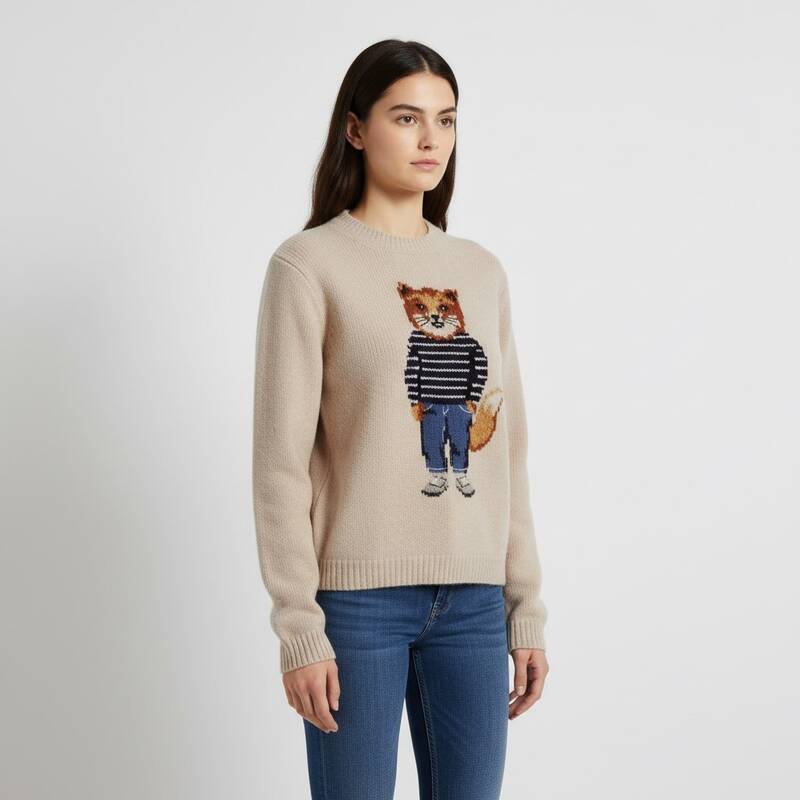 メゾンキツネ ドレスドフォックス ウールニット ベージュ レディース PW00812KH0002 0382