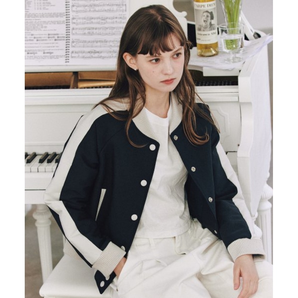 レター・フロム・ムーンスムースラインコットンボンバージャケット (ネイビー)