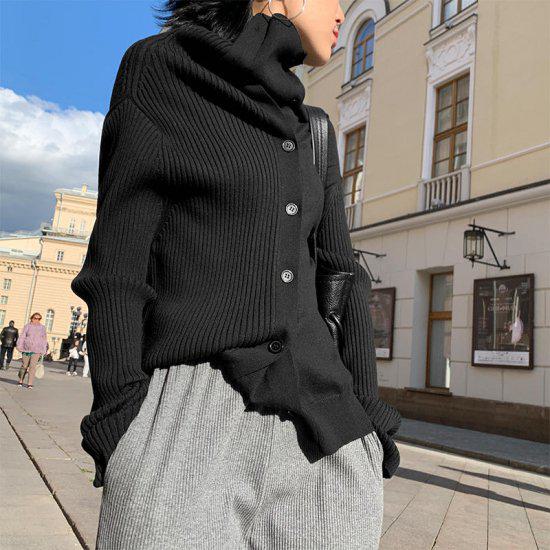 ニット トップス レディース 長袖 タートルニット リブ 大人 カジュアル フロントボタン 無地 シンプル タートルネック かわいい おしゃれ 個性的 モード クール きれいめ 高見え 高級感 お出か