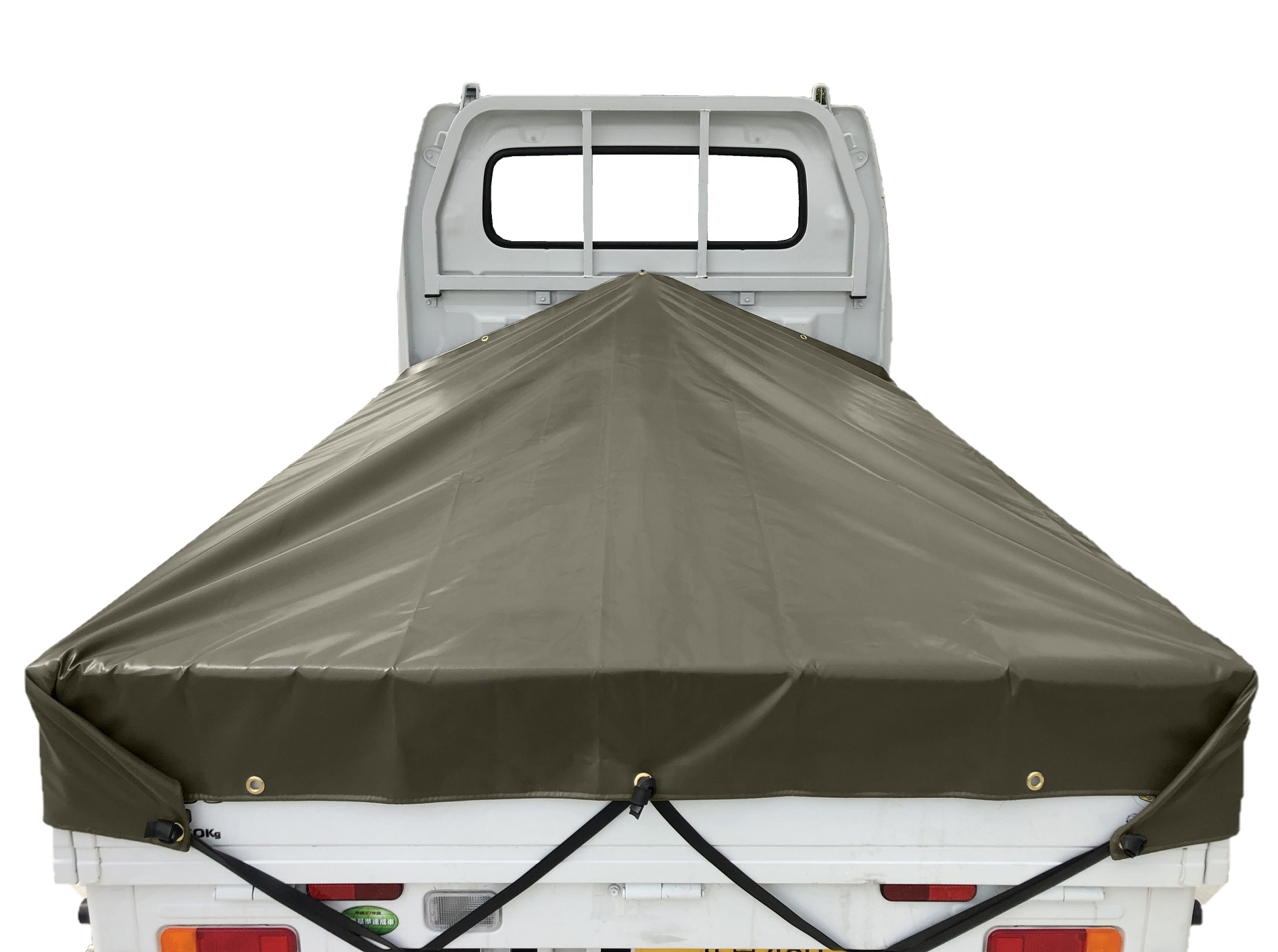 軽トラックシート スロープ型 シート単品 OD 国防色 (前)2.0ｍｘ(後部)1.9ｍｘ(長さ)2.15ｍ コードゴム4ｍｘ2本付き 台形シート