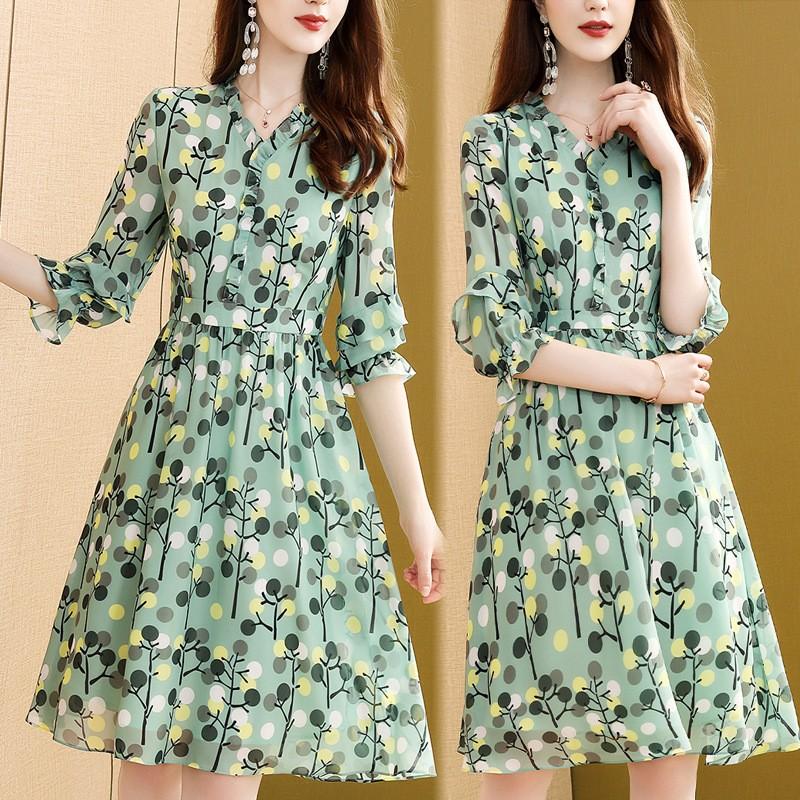 ワンピース レディース 膝丈ワンピース 春夏 きれいめ シフォンワンピース 五分袖 花柄ワンピース フレアスカート オシャレ 通勤 結婚式 お出かけ 大人 5,190円