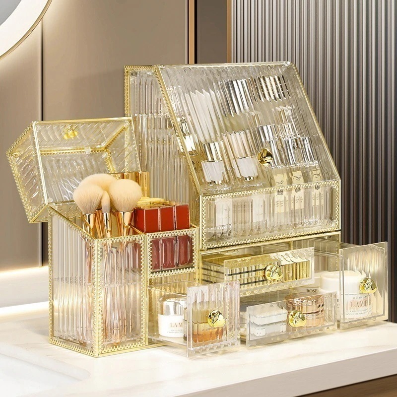 軽量贅沢化粧品収納ケース透明アクリル感防塵デスクスキンケア口紅置物棚