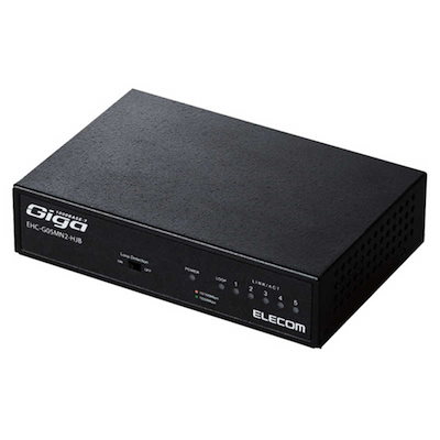 他サイト： エレコム スイッチングハブ ギガビット 5ポート 金属筐体 マグネット付 電源内蔵 ブラック EHC-G05MN2-HJBの商品画像