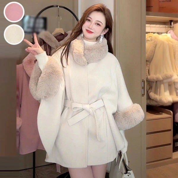 【韓国ins大人気】ケープコート マントコート レディース ポンチョコート ゆったり 体型カバー 大きめ 暖かい フェイクファー ふわふわ もこもこ スプリングコート アウター 韓国風 秋物 防寒 お