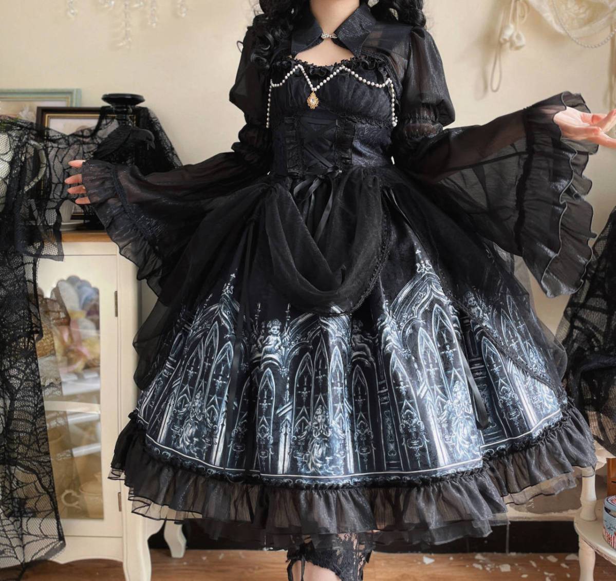 オリジナルデザインロリータ 花嫁ワンピース セクシー二次元ワンピース ロリータ洋装 [寂夜教会]cosコスチュームゴスロリ 茶会メイド服/コスプレ/ゴスロリ/かわいい/ハロウィン 暗黑ゴシックスタイル