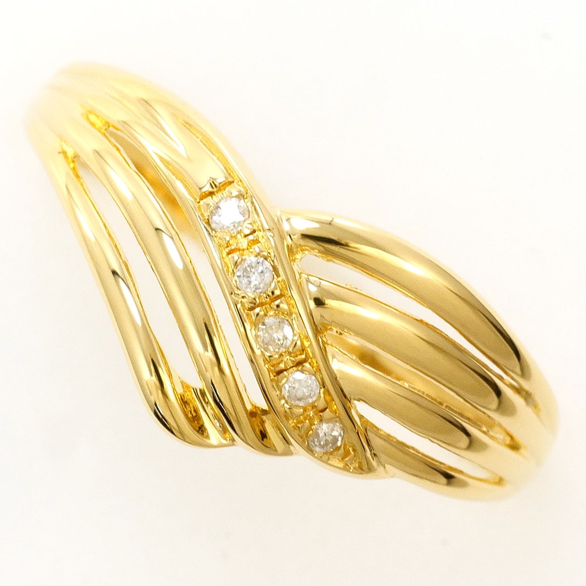 K18 18金 YG イエローゴールド リング・指輪 15.5号 ダイヤモンド 0.03ct 総重量約2.0g 中古