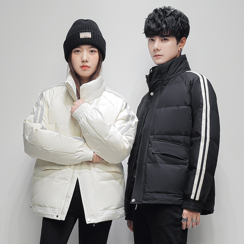 メンズダウンジャケット冬スタンドカラーカジュアルルーズ増厚暖かいホワイトダックダウンユースカップルワークジャケット