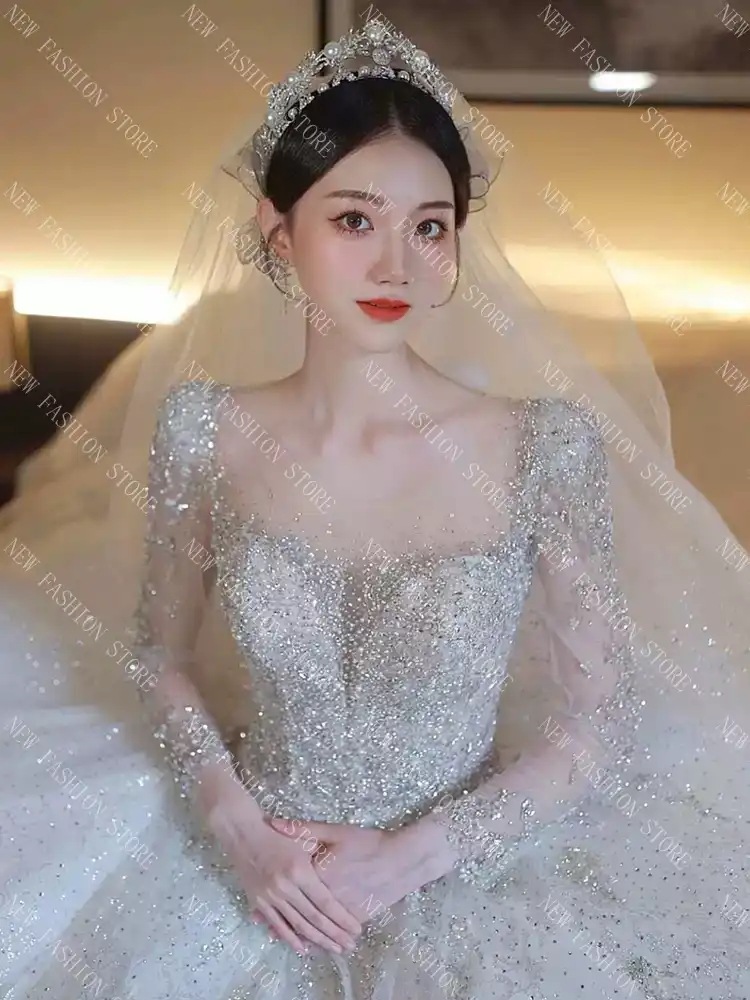 長袖ウェディングドレス新型フレンチドレスワンピース-63