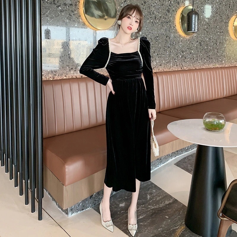 【Fellow 20％割】ベルベット ロングワンピ ドレス パーティー 着痩せ 大人 お呼ばれ 同窓会 披露宴 卒業式 結婚式 ウェディング 二次会 成人式30%までに制限