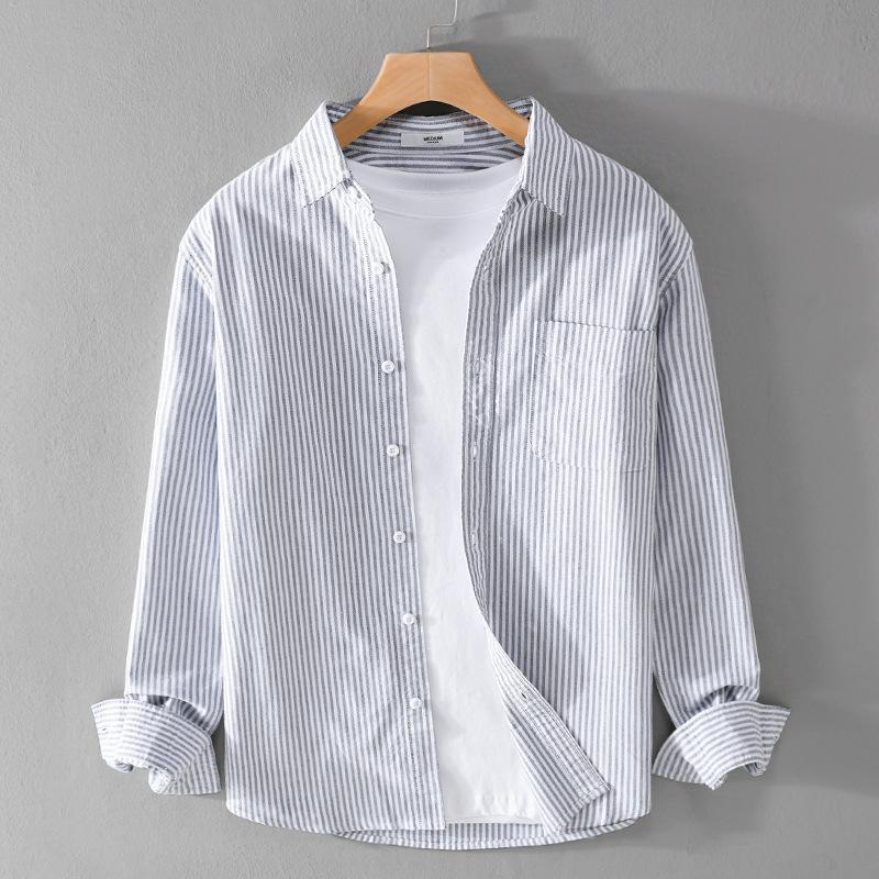 ビジネス メンズ シャツ ファッション 春秋服 カジュアル 羽織り ストライプ 長袖 薄手 ストライプシャツ