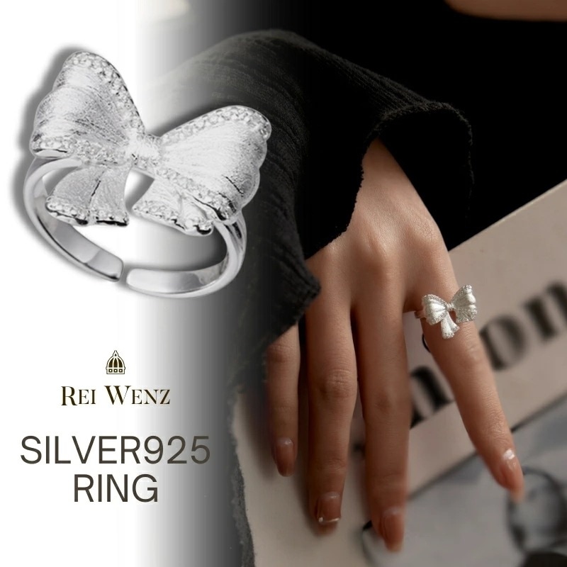 【高品質Silver925】シルバー リング リボン 大振り 幅太 ニュアンス レディース 重ね 金属アレルギー インスタ おしゃれ オフィス プレゼント 人気 韓国