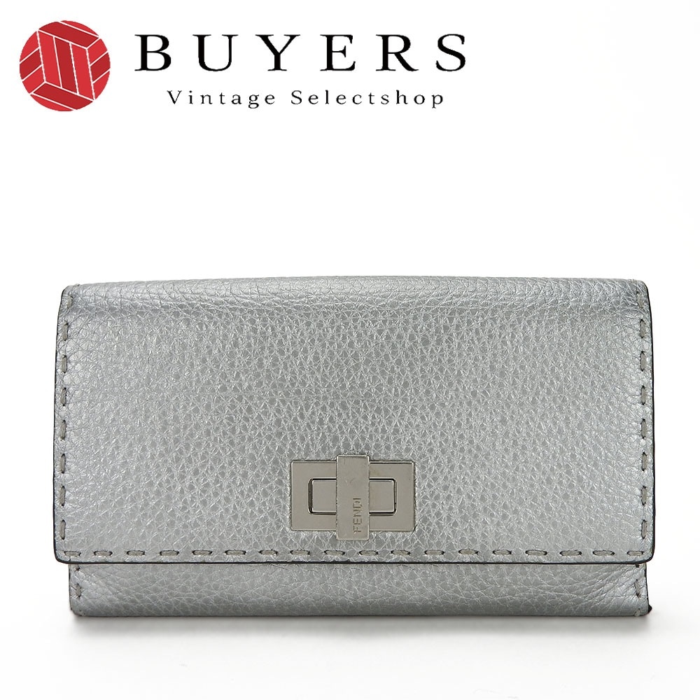 中古 FENDI フェンディ 8M0308 ピーカブー セレリア 長財布 コンチネンタルウォレット レザー シルバー シルバー金具 小物 レディース 女性 Long Wallet Leather S
