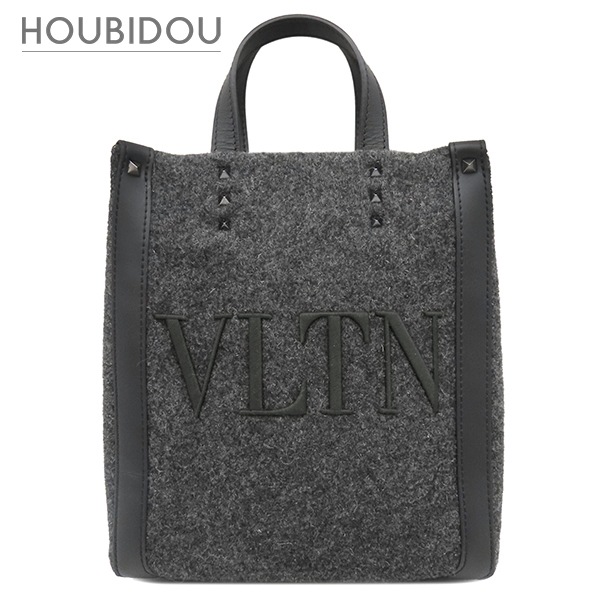 ヴァレンティノ 2WAYバッグ VLTN ロゴ フェルト レザー グレー×ブラック ガンメタル金具 黒 ショルダー トート スタッズ 1Y2B0B78BZN【中古】