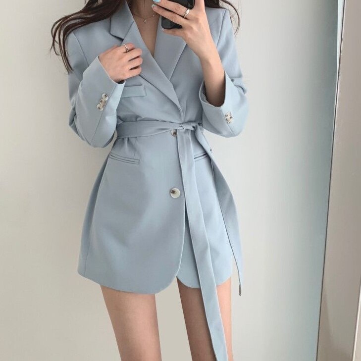 アウター ジャケット 長袖 Vネック 襟付き ウエストリボン ポリエステル シンプル モダン 無地