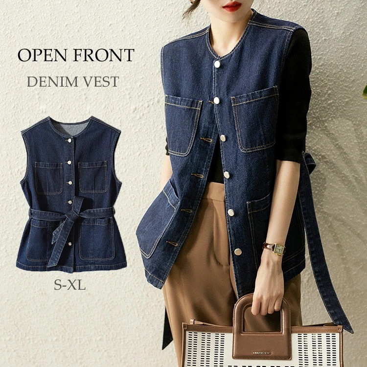 デニム ベスト レディース 秋 春 夏 デニムベスト トップス 羽織 秋ベスト デニムベスト ノースリーブ ゆるベスト 大きいサイズ ロングベスト デニムジャケット春夏 ジャケット ゆったり 重ね着