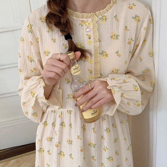 ルームウェア パジャマ レディース ワンピース ロング丈 花柄 長袖 フリル 部屋着 韓国 ファッション かわいい オシャレ キュート 旅行 お泊り ママ マタニティ 妊婦 体型カバー 楽 リラックス