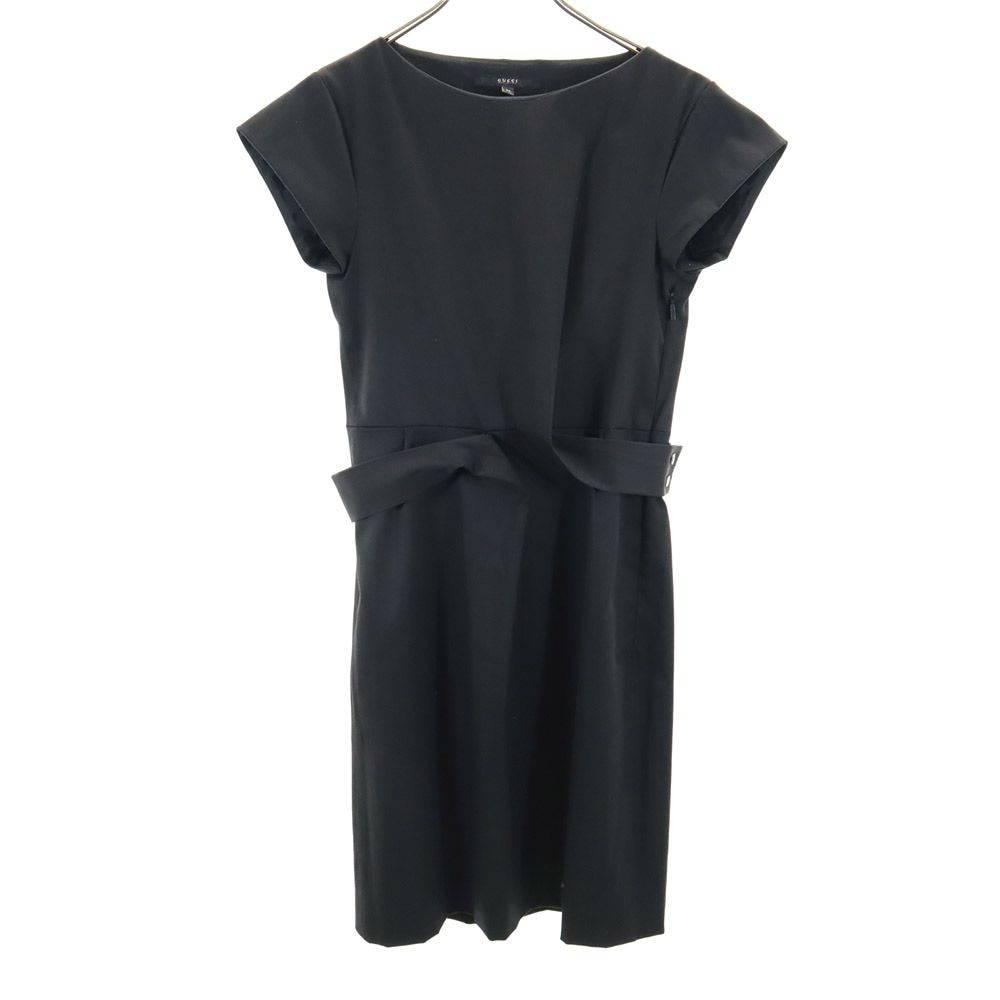 イタリア製 半袖 膝丈ワンピース 36 ブラック レディース