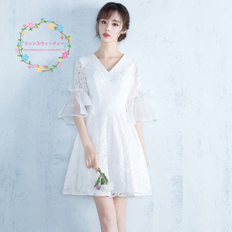 ミニドレス 白 安い 結婚式 ワンピース 発表会 演奏会 披露宴 ウエディングミニドレス パーティー