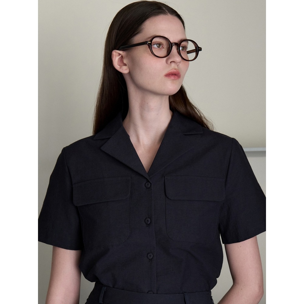 アムールモアサンドカラーブラウスネイビー amr1798