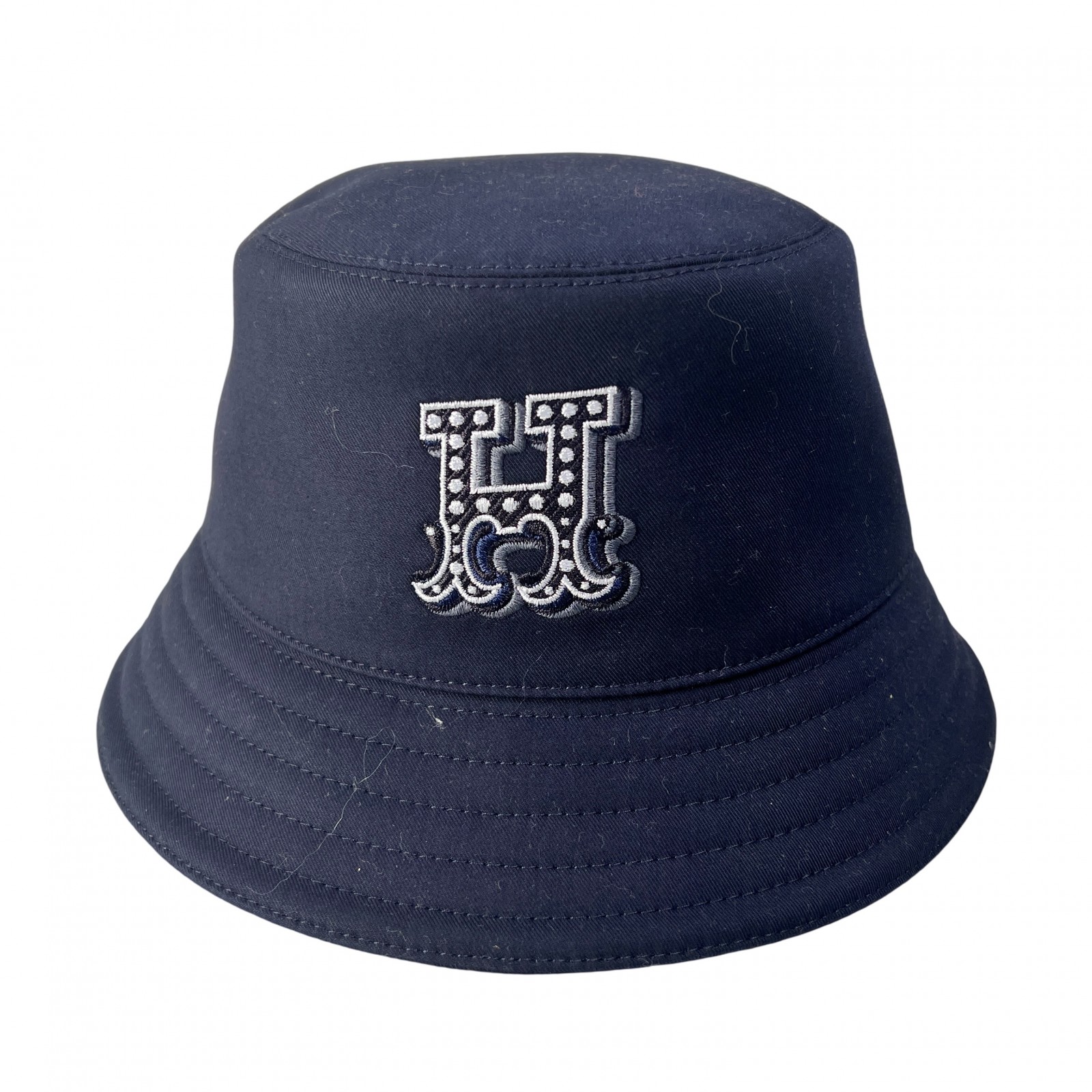 HERMES エルメス Hエレクトリック ハット 帽子 コットン 紺 A-14280