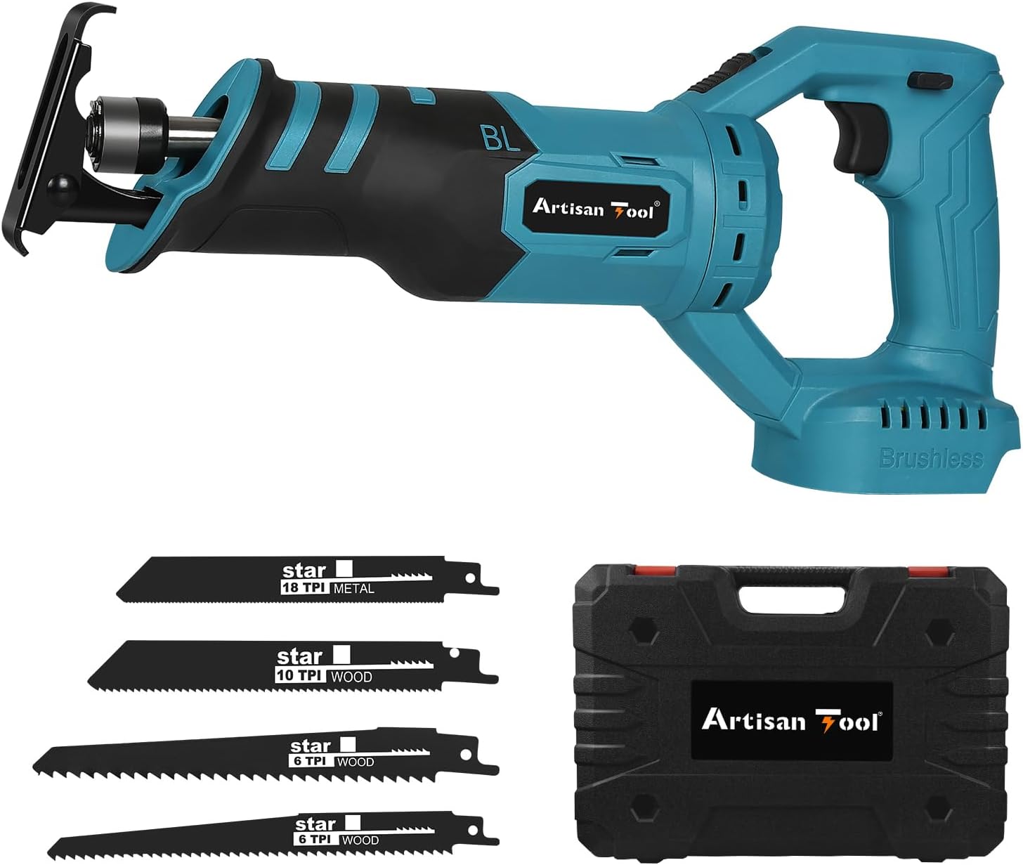 アルチザンツール 充電式レシプロソー 黒 収納ケース 替刃4本付き ATRS01B 電気のこぎり マキタ18Vバッテリー使用可能 切断 木材 PVC 金属 パイプ 切る 切削 軟鉄パイブ DIY アル