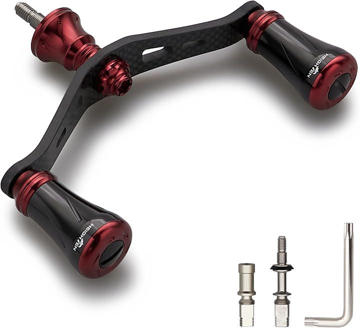 90mm リール ハンドル シマノ ダイワ 通用 1.5K炭素布 カーボンクランクハンドル スピニングリール用 Chess Series(19mmノブ搭載 - ブラック＆ワインレッド)