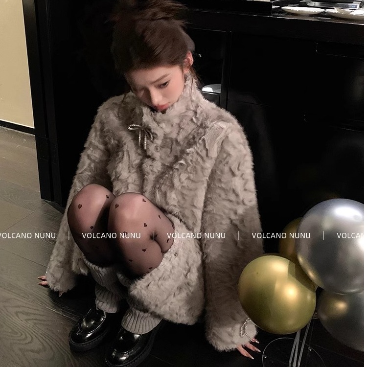 レディース 小火山ヌヌ月影乙女 エコファーコート スタンドカラー 先端染め 製品気質 冬物 保温 ふわふわ マルチスタイル コート